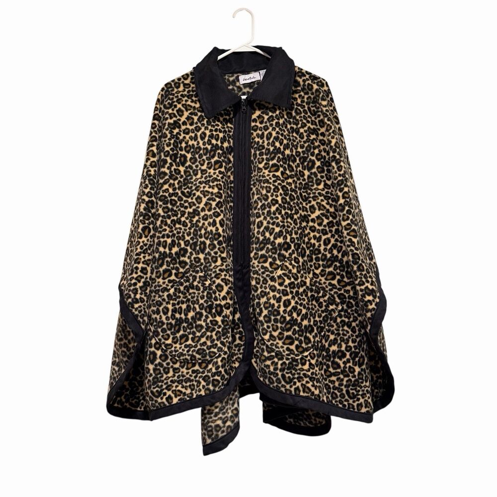 Le Moda Shawl Womens Cheetah Leopard‎ Cover Boho Flowy Oversized Suede Trim Zip